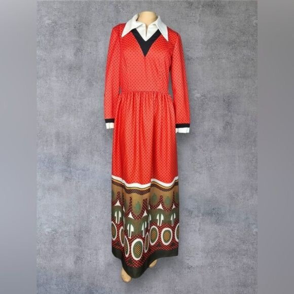 Vibrant Handmade 60's Maxi Dress RARE PRINT - Picture 5 of 9